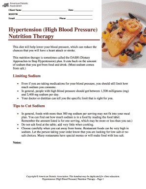 Hypertension Nutrition Therapy Plan