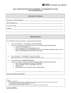 US Citizenship Tax Residency Self-Certification Form