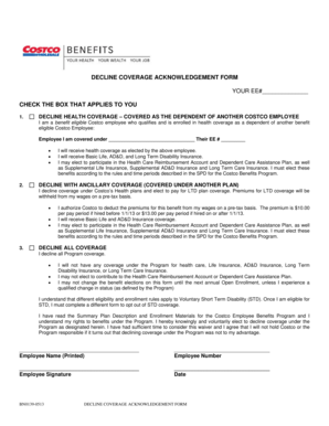 Costco Decline Coverage Acknowledgement Form