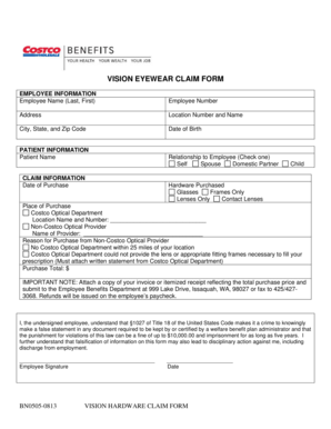 Vision Eyewear Claim Form