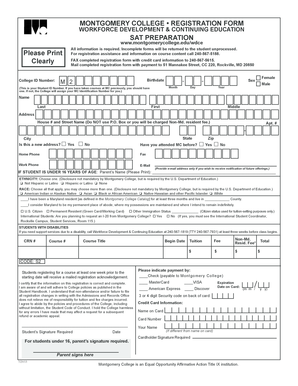 Montgomery College SAT Preparation Registration Form
