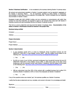 Section 3 Business Certification Form