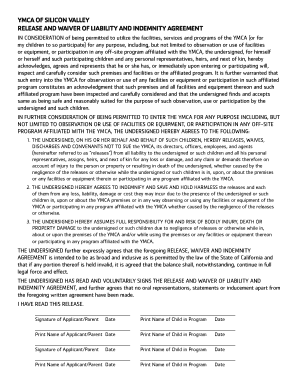 YMCA of Silicon Valley Release and Waiver of Liability
