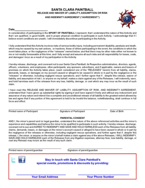Santa Clara Paintball Release and Waiver