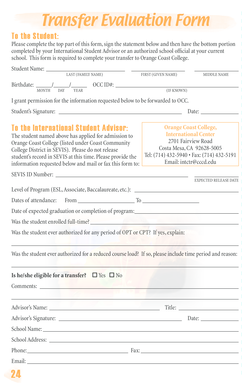 Transfer Evaluation Form