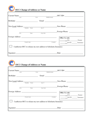 OCC Change of Address or Name Form