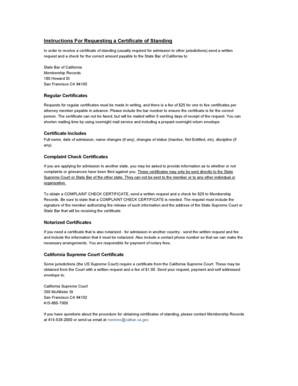 California Certificate of Standing Request Form