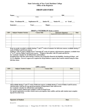 SUNY Maritime College Drop/Add Form