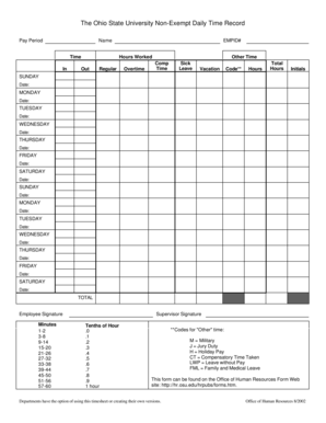 Ohio State University Non-Exempt Daily Time Record