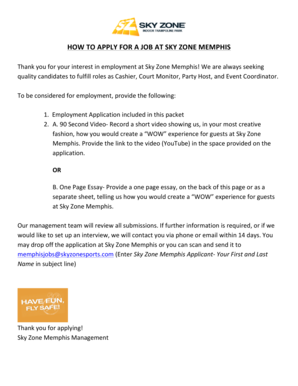 Sky Zone Memphis Employment Application