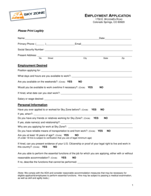 Sky Zone Employment Application