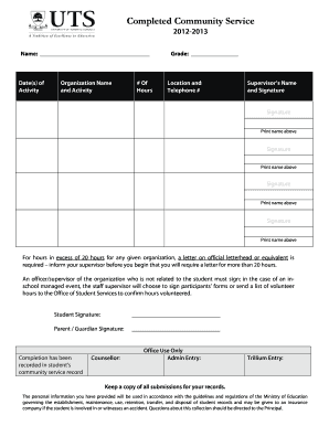 Community Service Completion Form