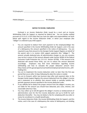 Georgia Income Deduction Order for Child Support