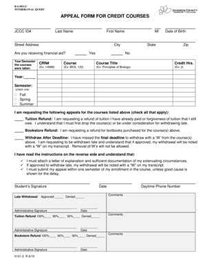 Appeal Form for Credit Courses