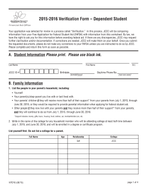 2015-2016 Verification Form – Dependent Student