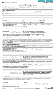 Request to Close Business Number Program Accounts