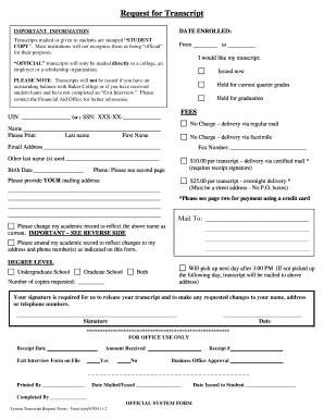 Baker College Transcript Request Form