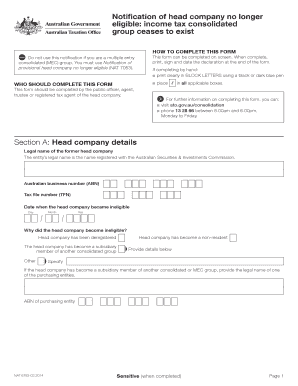 Notification of Head Company No Longer Eligible