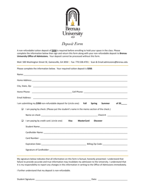 Brenau University Tuition Deposit Form