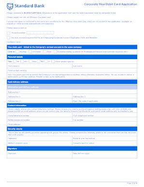 Corporate Visa Debit Card Application