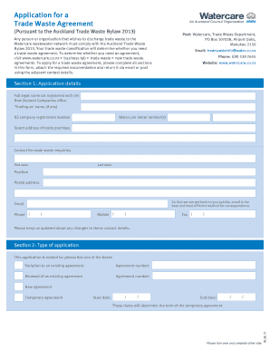 Trade Waste Agreement Application