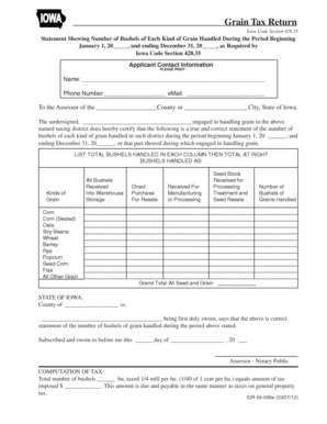Iowa Grain Tax Return Form