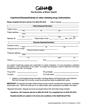 Cuprimine Disotate Endrate Authorization Form
