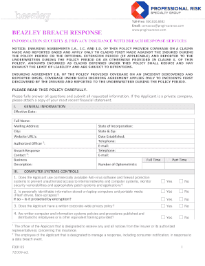 Beazley Breach Response Insurance Application