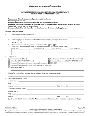 Lawyers Professional Liability Insurance Application