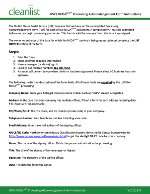 USPS NCOA Processing Acknowledgement Form
