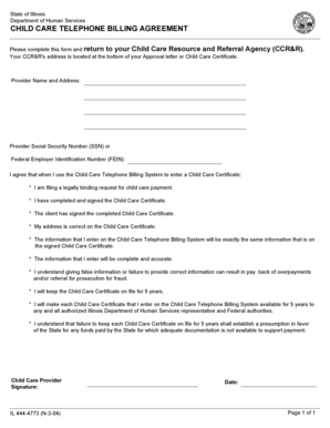 Illinois Child Care Telephone Billing Agreement