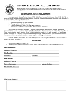 Nevada Construction Defect Request Form