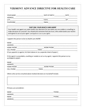 Vermont Advance Directive for Health Care