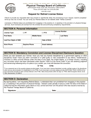 California Retired Physical Therapy License Request