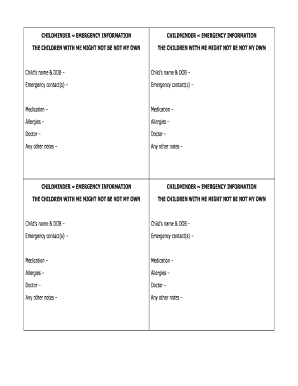 Childminder Emergency Information Form