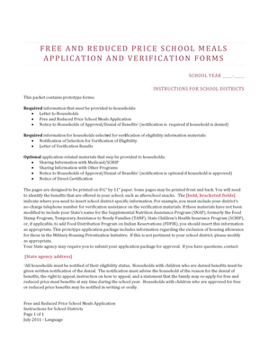 Free and Reduced Price School Meals Application