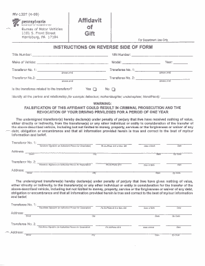 Pennsylvania Vehicle Transfer Affidavit