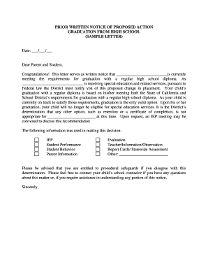 Prior Written Notice of Graduation