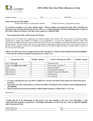 2015-2016 Non-Tax Filers Resource Form