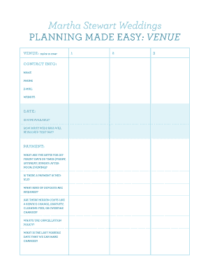 Martha Stewart Weddings Venue Planning Form