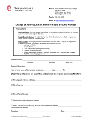 Normandale Community College Student Information Update Form
