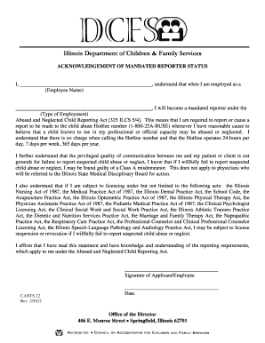 Illinois Mandated Reporter Acknowledgment Form