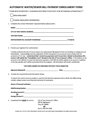 City of Troy Water/Sewer Bill Payment Enrollment Form