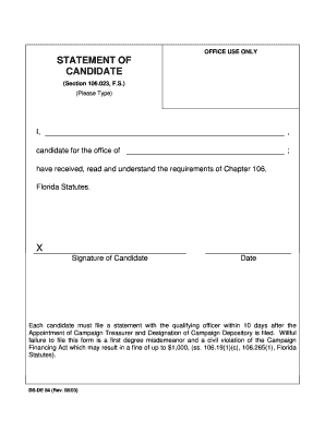 Florida Candidate Statement Form