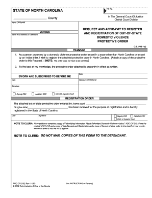 North Carolina Out-of-State Domestic Violence Protective Order Registration