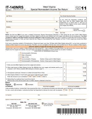 West Virginia Special Nonresident Income Tax Return 2011