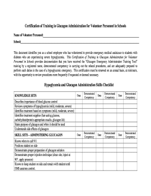 Certification of Training in Glucagon Administration for Volunteer Personnel in Schools
