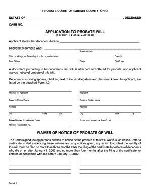Ohio Application to Probate Will
