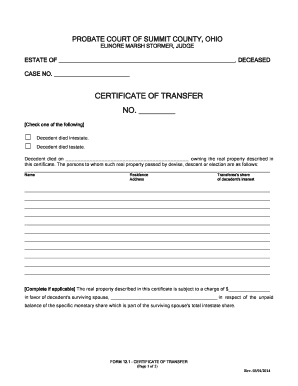 Ohio Certificate of Transfer