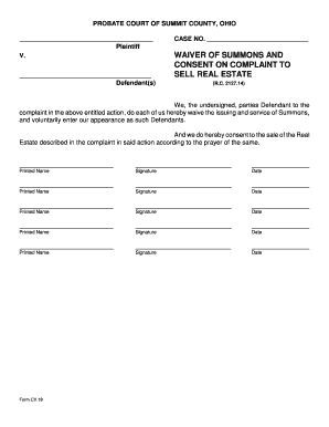 Waiver of Summons and Consent to Sell Real Estate